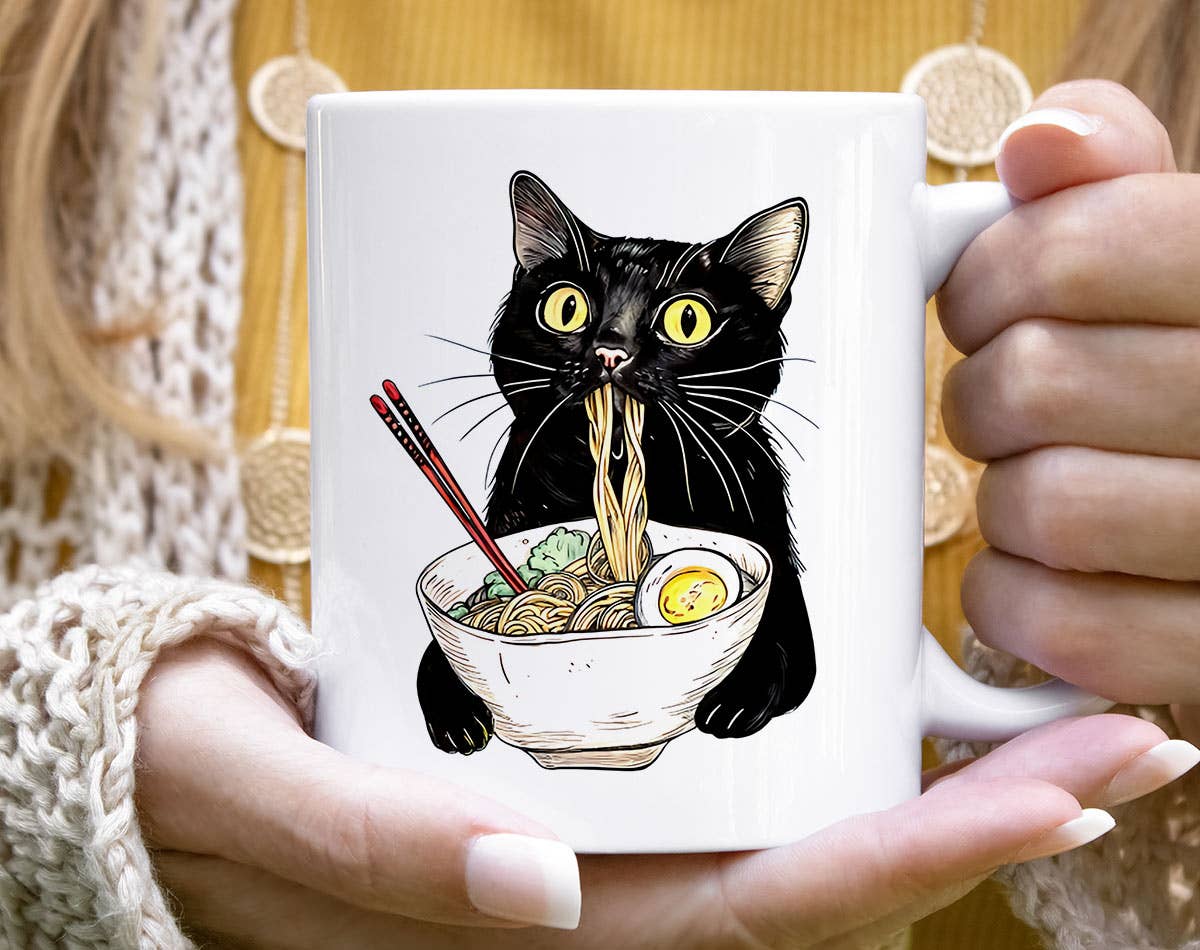 House Of Rodan - Wholesale Coffee Mug - Cat Eating Ramen - Cute Funny Cat Tea Coffee Mug