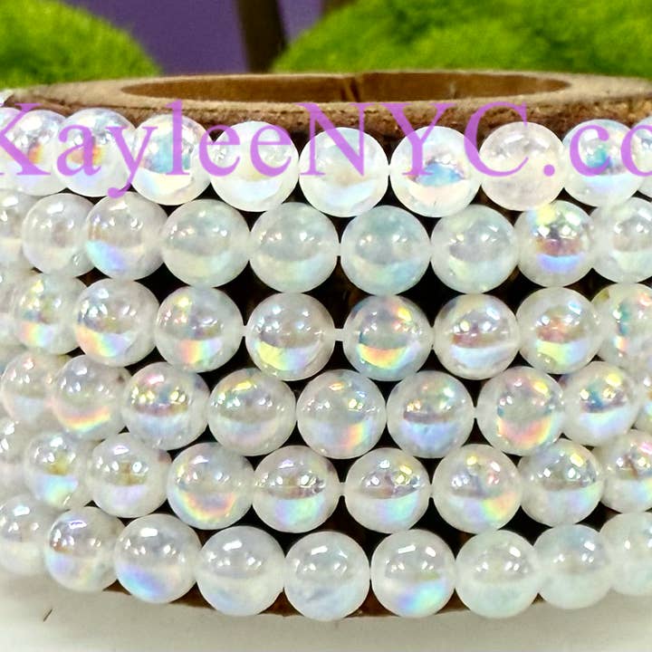 KayleeNYC - Wholesale Beaded Bracelet - Angel Aura Selenite 6mm 7.5” Stretch Bracelet