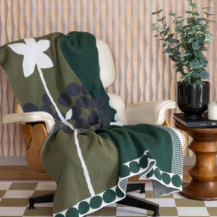 Cotton Sustainable Knit Floral | Graphic Throw Blanket - Rock Rose by Susy Pilgrim Waters for wholesale by In2Green