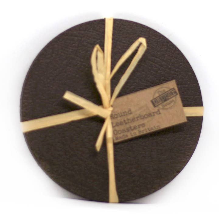 Set of 4 Classic Brown Leatherboard Round Coasters for wholesale by The Dapper House