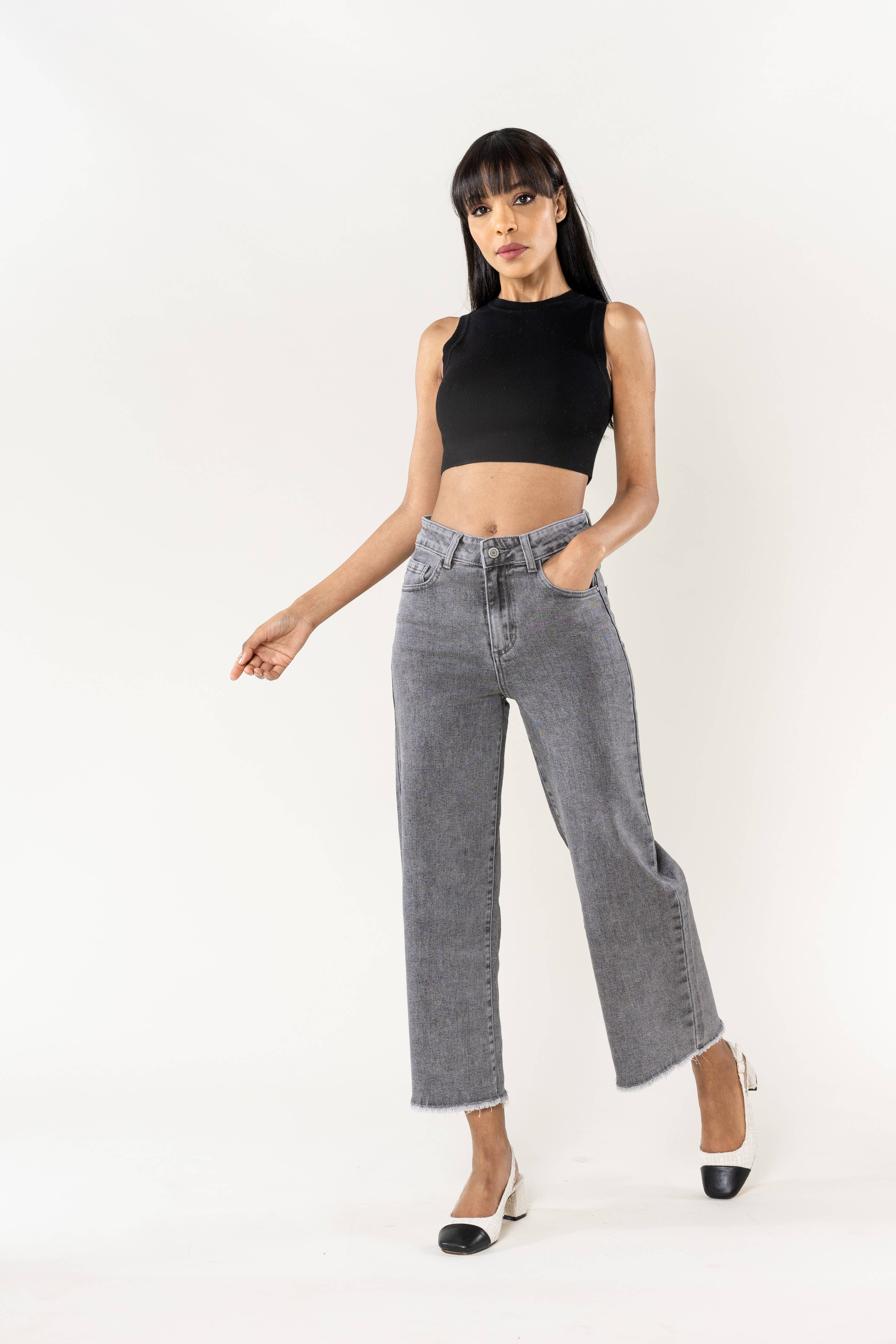 Nina Carter – Engroshandel Jeans - Dame – Nina Carter flare cropped jeans med frynset kant og stretch5