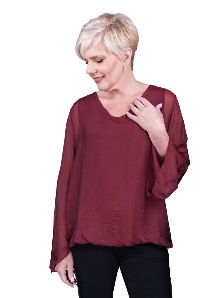 TINA Stephens Italy/Tees By Tina - Wholesale Blouse - Women's - Tiffany Silk Butterfly Bottom Open Wrist (BLS218)16