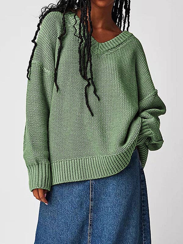 VividLux – wholesale Knitted jumper – Women′s – Long Sleeves Loose Solid Color Velvet V-Neck Pullovers Sweater Tops2