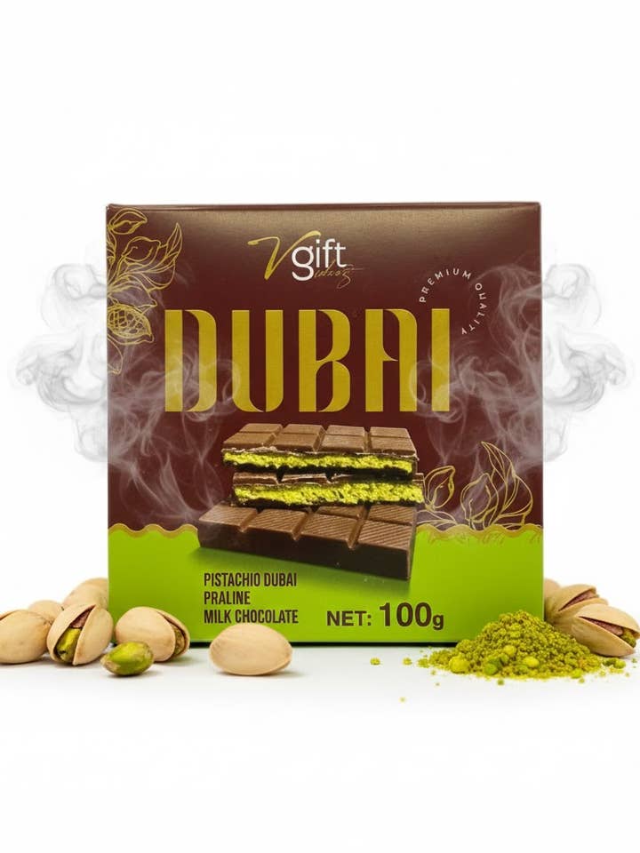 Dubai Chocolate Bar 100g V-Gift Pistachio Praline Halal for wholesale by Aladdin