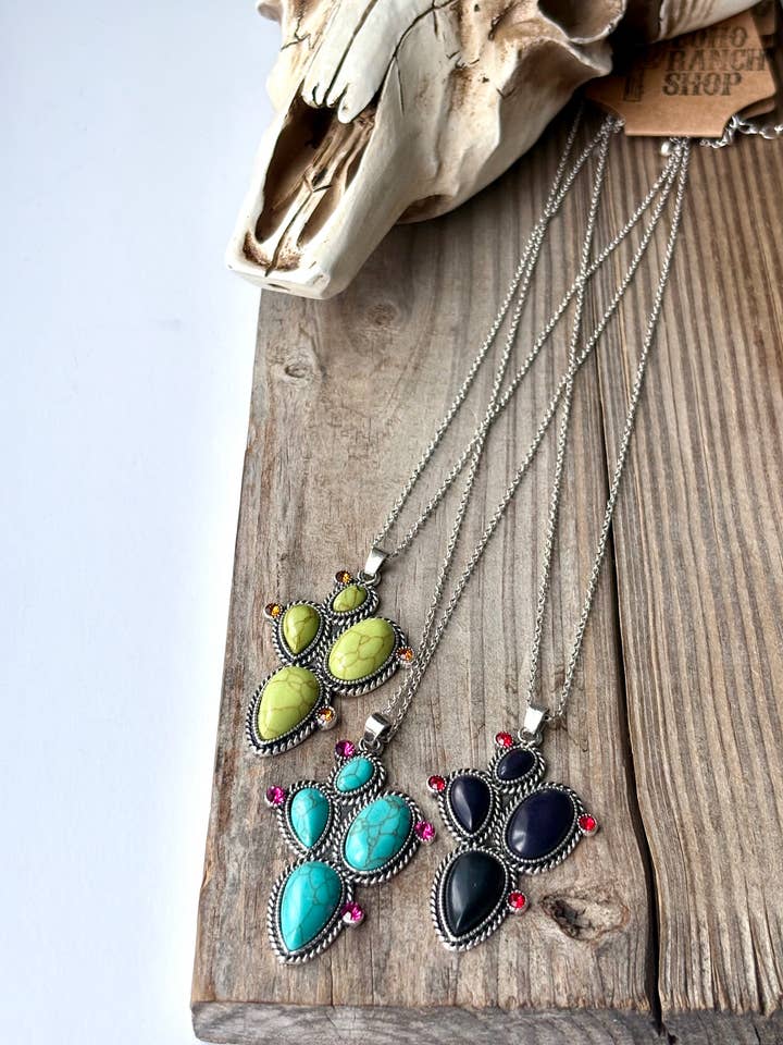Western Cactus Stone Pendant Necklace for wholesale by Boho Ranch Shop