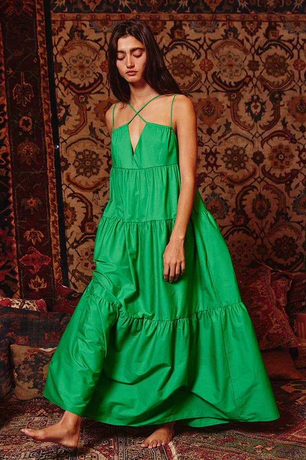 BUCKETLIST INC - Wholesale Dress - Women's - D4070 -Strappy Tiered Poplin Maxi Dress8