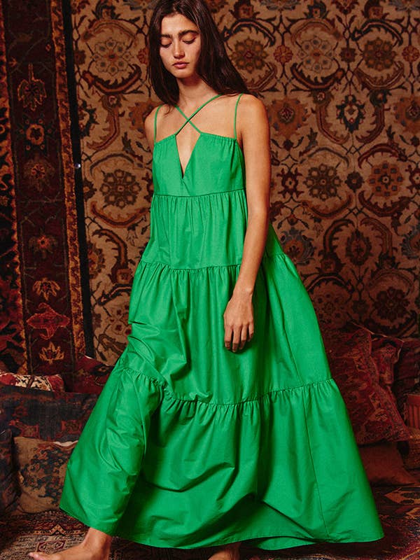 BUCKETLIST INC - Wholesale Dress - Women's - D4070 -Strappy Tiered Poplin Maxi Dress8