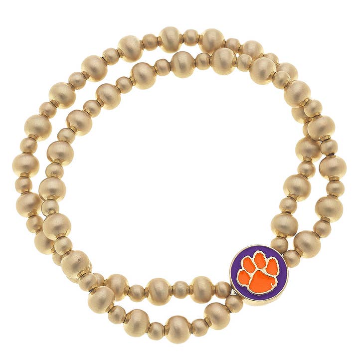 Canvas Style - Wholesale Beaded Bracelet - Clemson Tigers 2-Row Ball Bead Stretch Bracelet