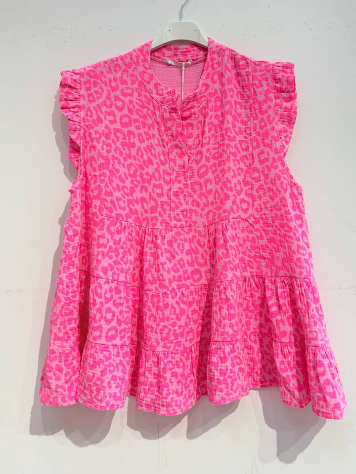 Top imprimé en gaze de coton 2542-PETIT LEOPARD pour la vente par NOELINE