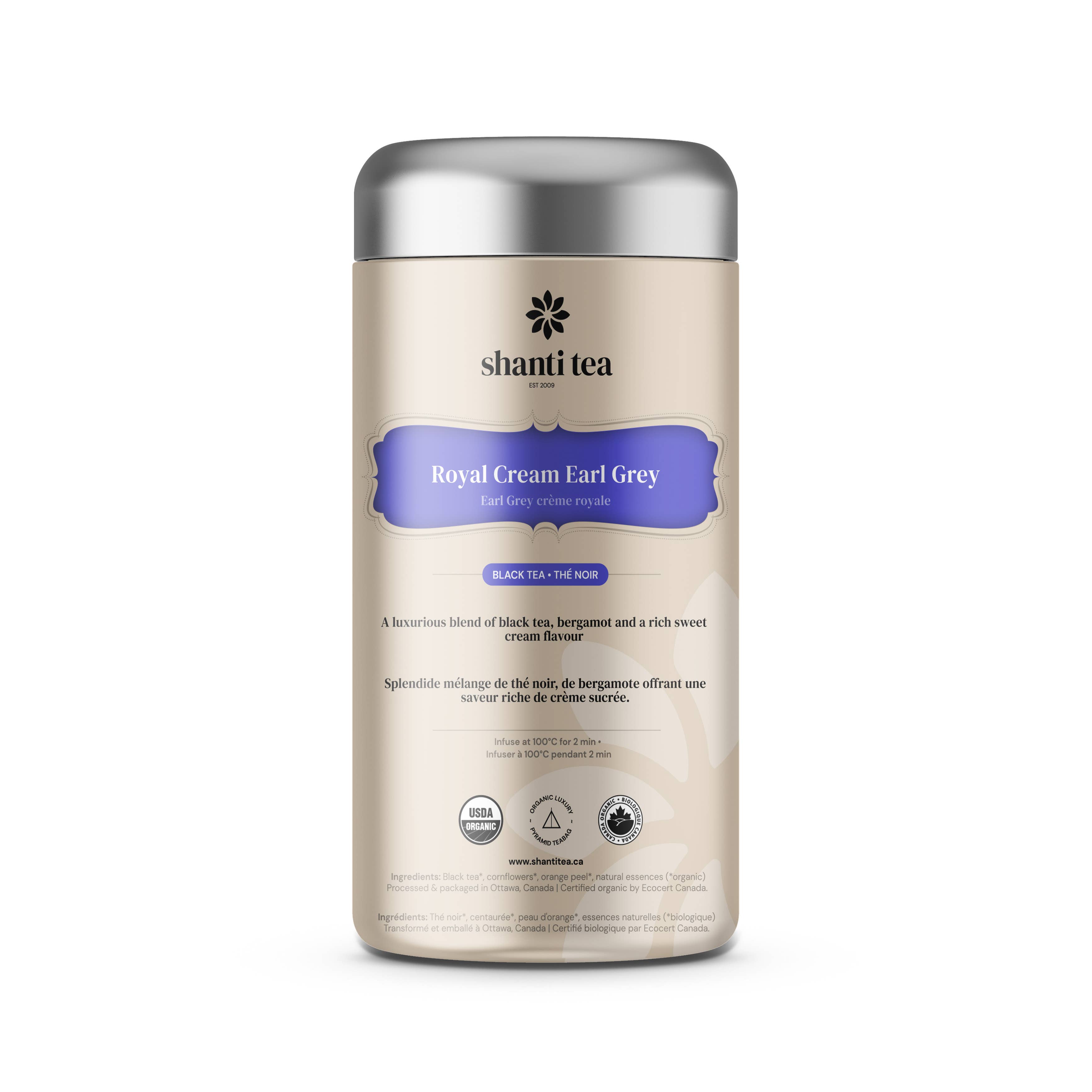 Shanti Tea - Wholesale Tea bags - Royal Cream Earl Grey, 15 Pyramid Tea Bags In Tin