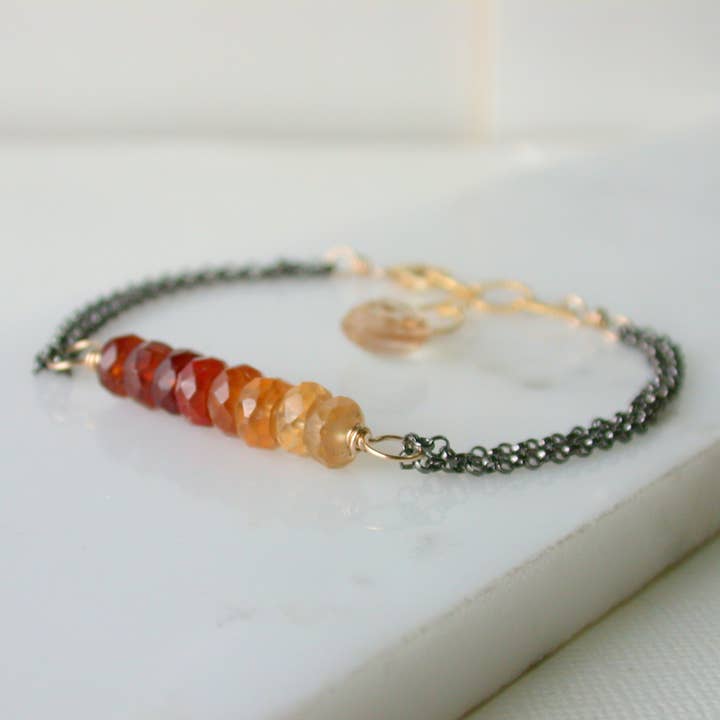 Linda Trent Jewelry - Wholesale Link & Chain Bracelet - Ombre Hessonite Garnet Gemstone Mixed Metal Bracelet