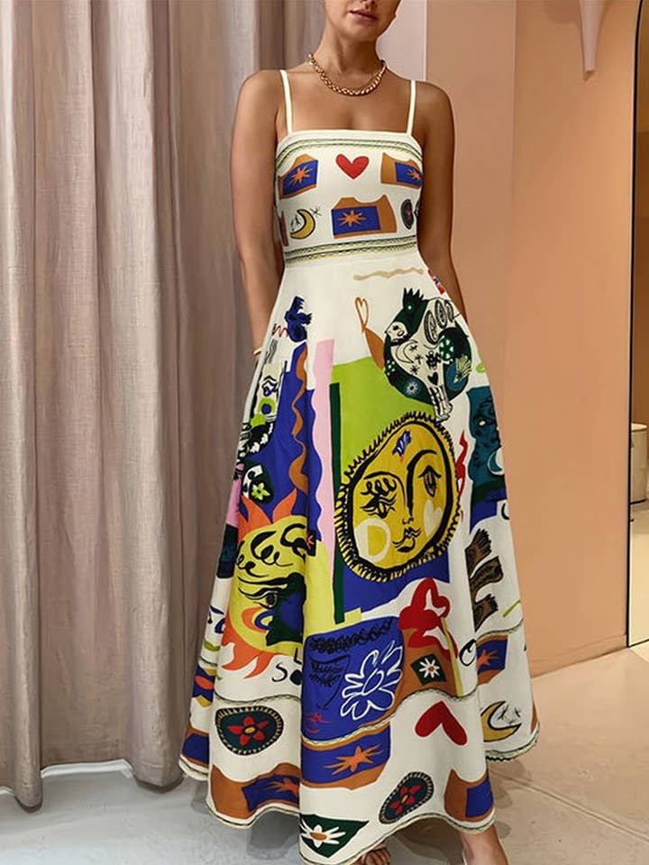 CWDHL0777_SUMMER GEOMETRIC GRAFFITI PRINT CONTRAST DRESS for wholesale by NINEXIS