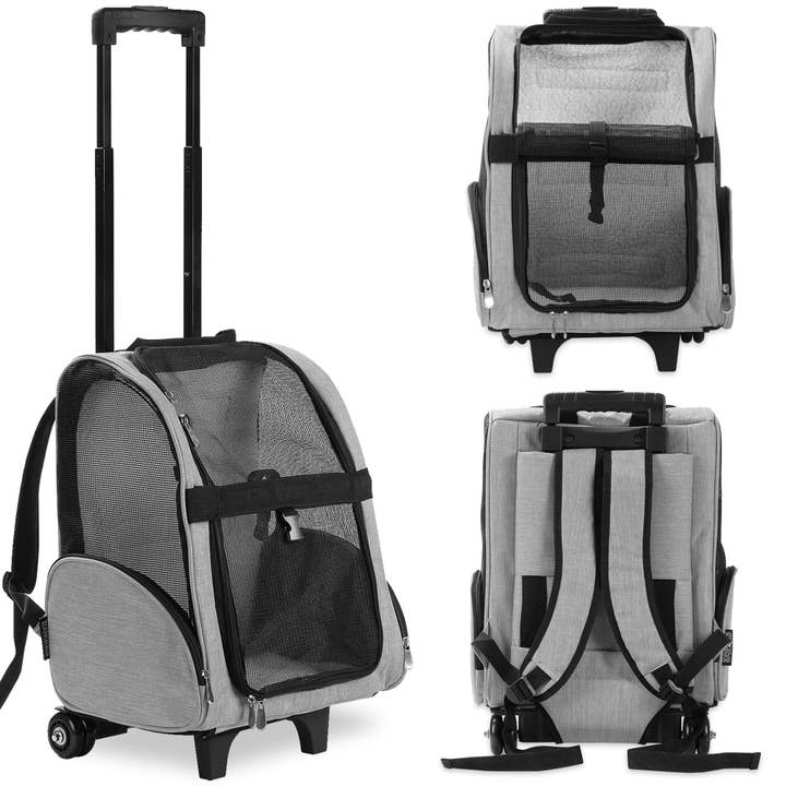 Kopeks - Venta al por mayor Transportín - Gatos y perros - Mochila de viaje de lujo para mascotas con ruedas - gris