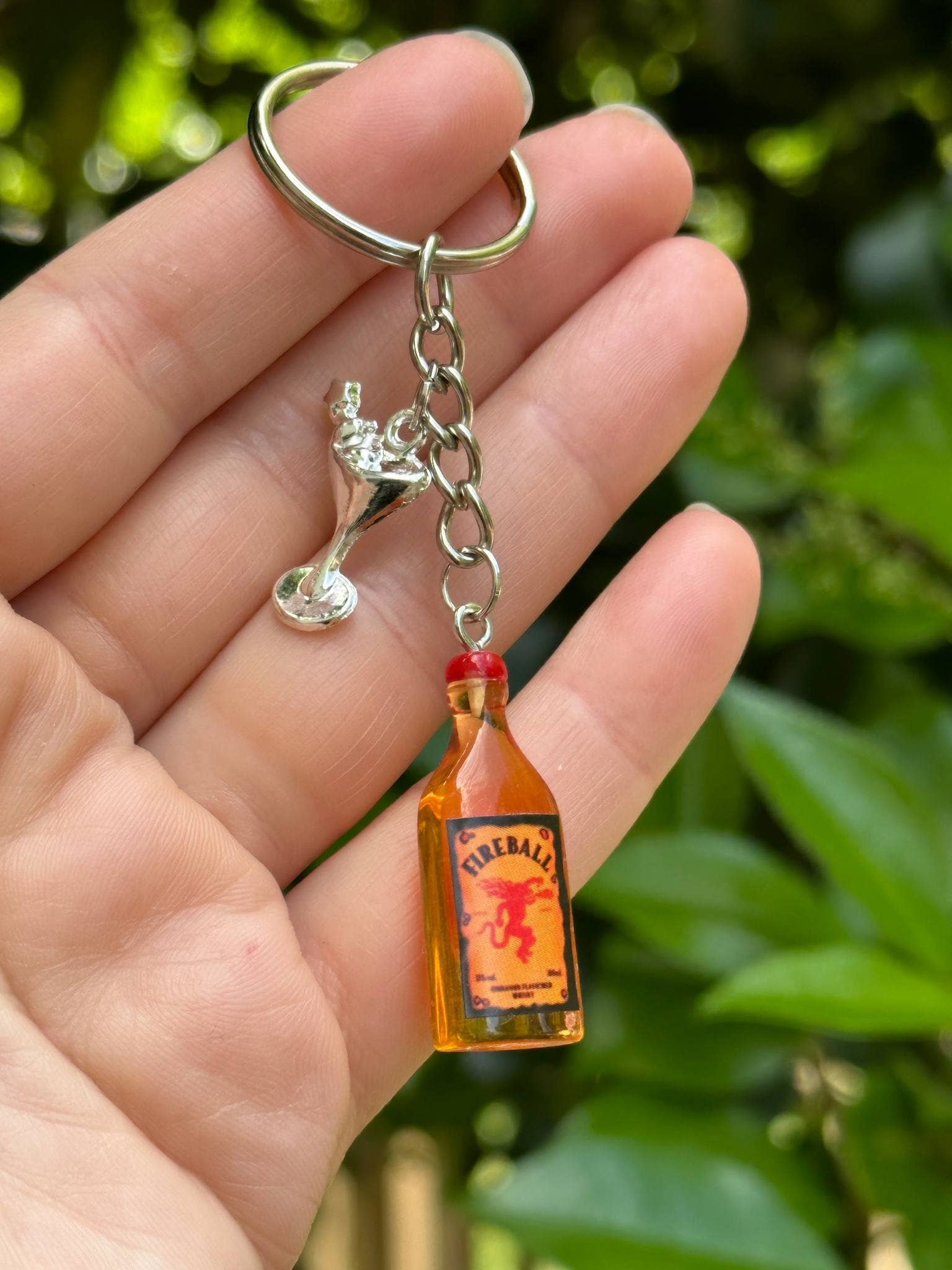 Arcfo Jewelry - Wholesale Keychain - Unisex - Fireball Bottle Keychain with Silver Cocktail Charms 0