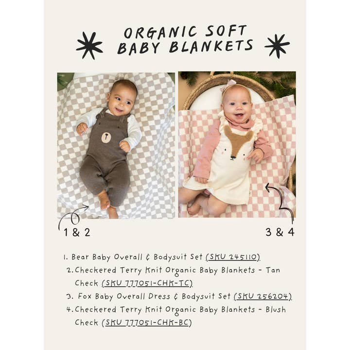 Viverano Organics - Wholesale Bedding Blanket - Kids & Baby - Checkered - Terry Knit Sweater Knit Baby Blankets (Organic)12