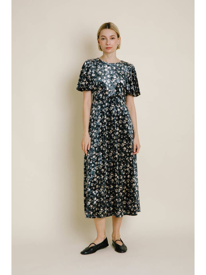 Aureum - Wholesale Dress - Women's - AD1754 - VELVET MIDI DRESS W/ CORDING