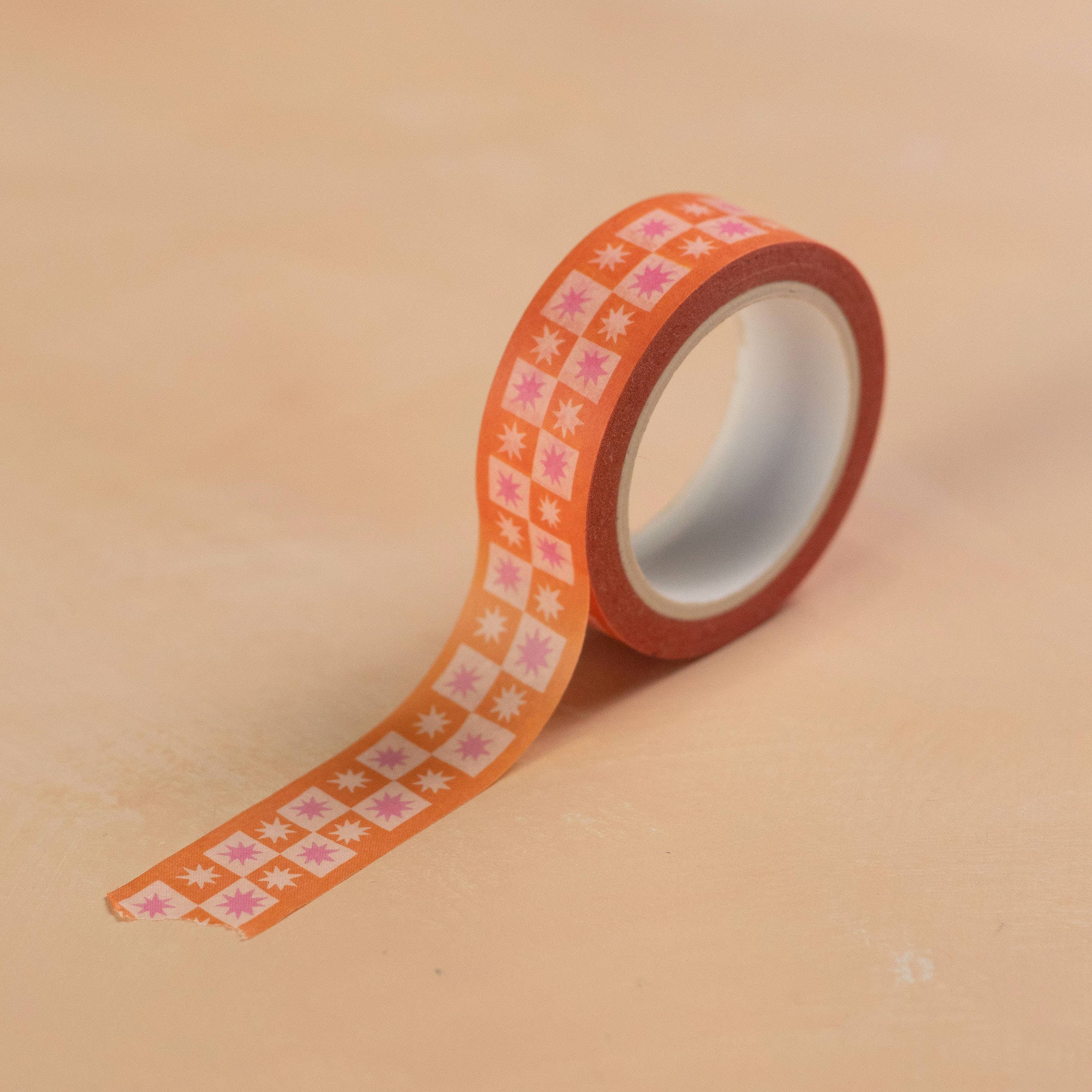 Lately Studio - Wholesale Washi Tape - Star Checkerboard Washi Tape | Orange Checker Paper Tape2