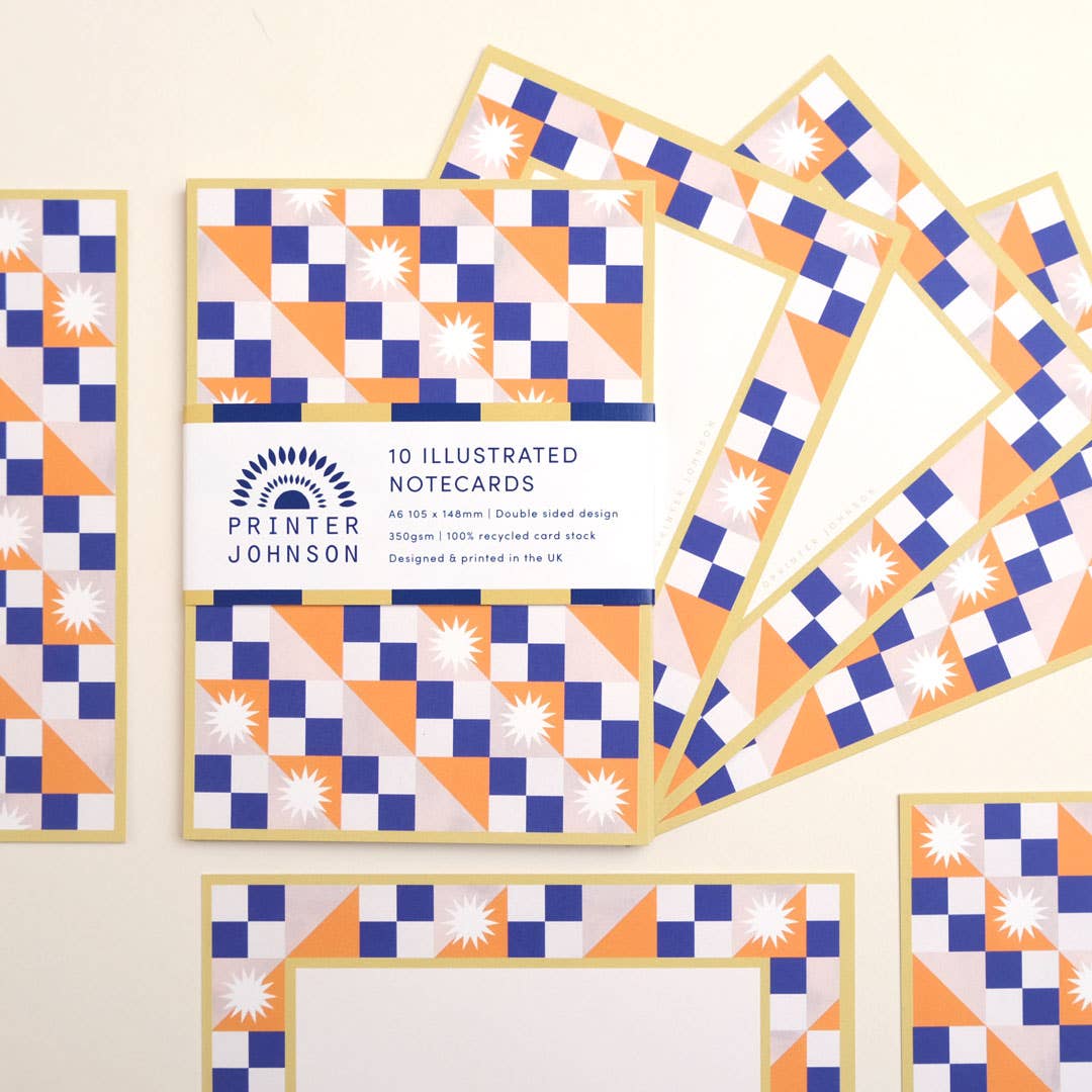 Printer Johnson Ltd - Vente Assortiments de papeterie/cartes - Géométrique 1 | Ensemble de cartes | 10 cartes à damier2