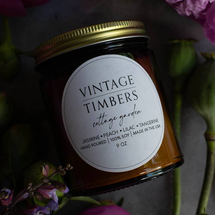 Cottage Garden 9 oz Soy Coconut Candle for wholesale by Vintage Timbers Candle by Lola & Dunelly