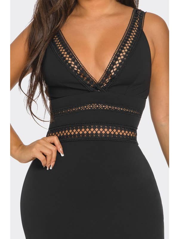 BANJUL - Wholesale Dress - Women's - HD13439 V-Neck Sleeveless Semi-Hollow Mermaid Solid Dress