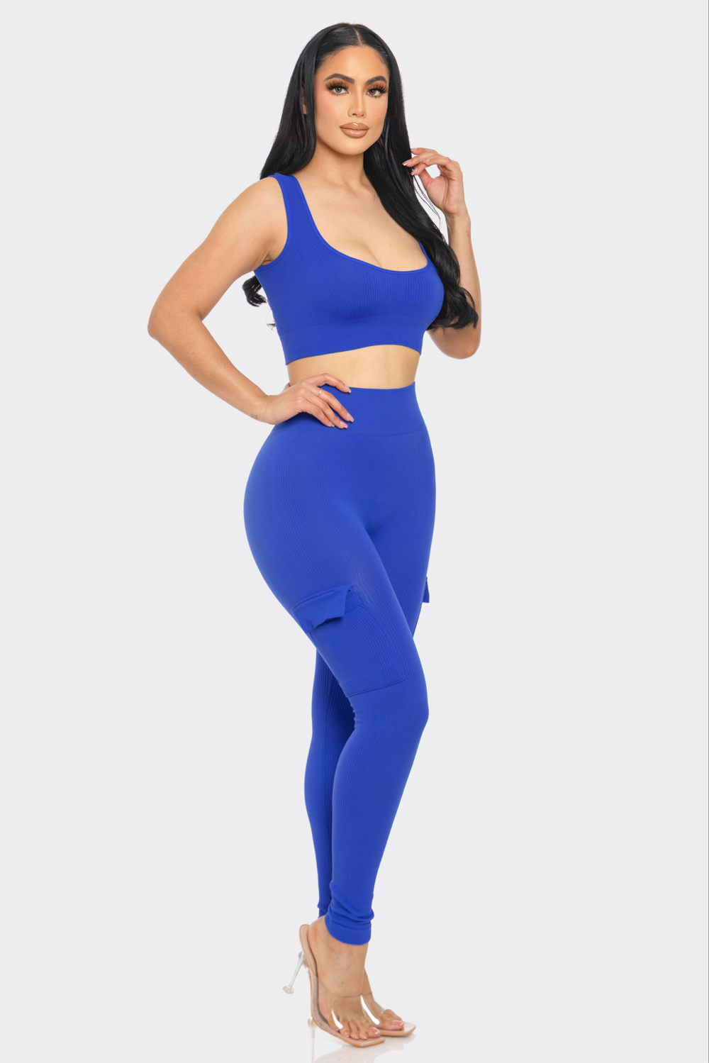 Lime All the Time - Wholesale Activewear Set - Women's - 2 Pc Seamless Muscle Crop Tank Top and Cargo Legging Set8