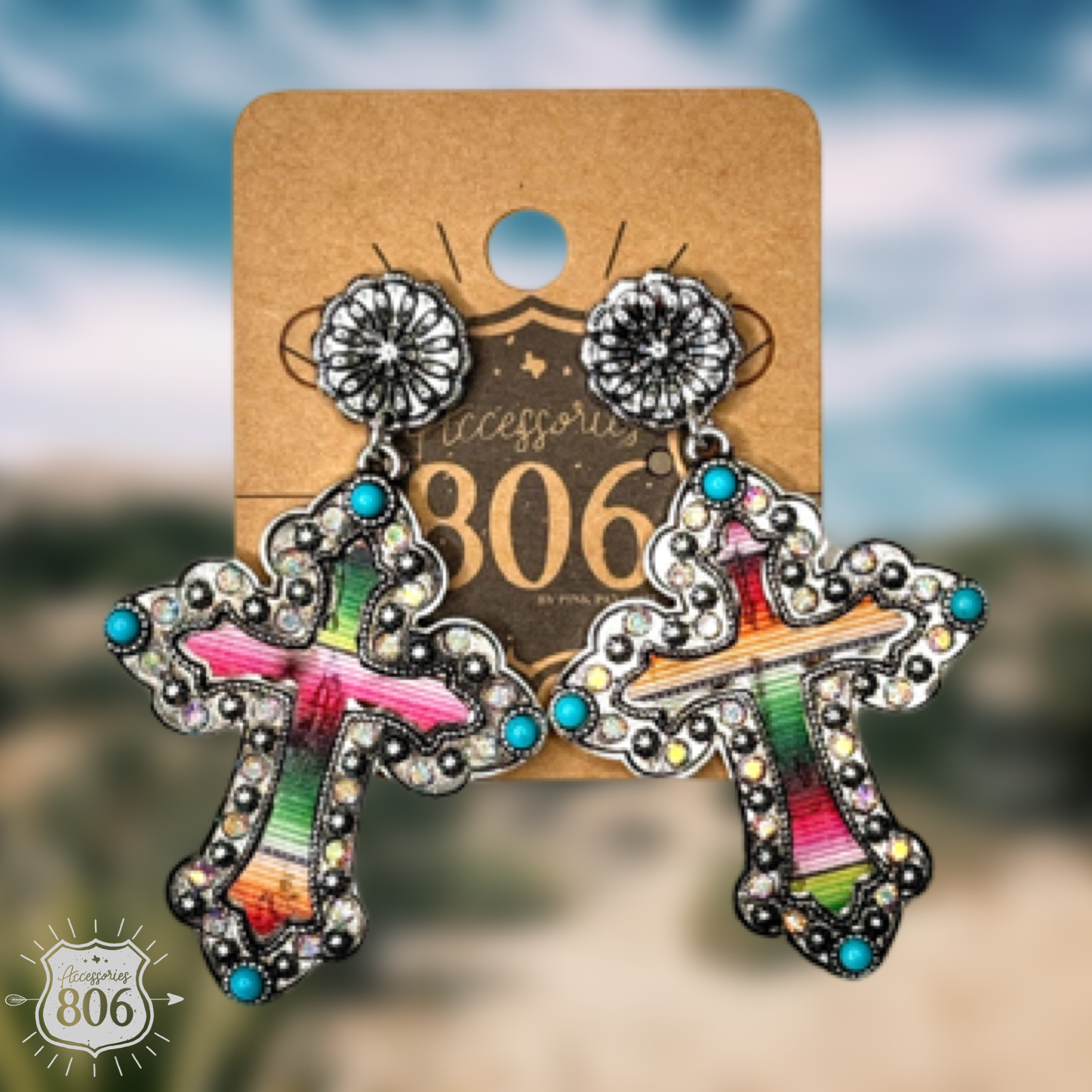 Flera färger Västlig serape korsörhänge för wholesale på Faire0