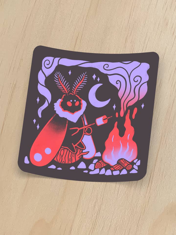 Mothman Camping Sticker for wholesale by Odd Hare Goods