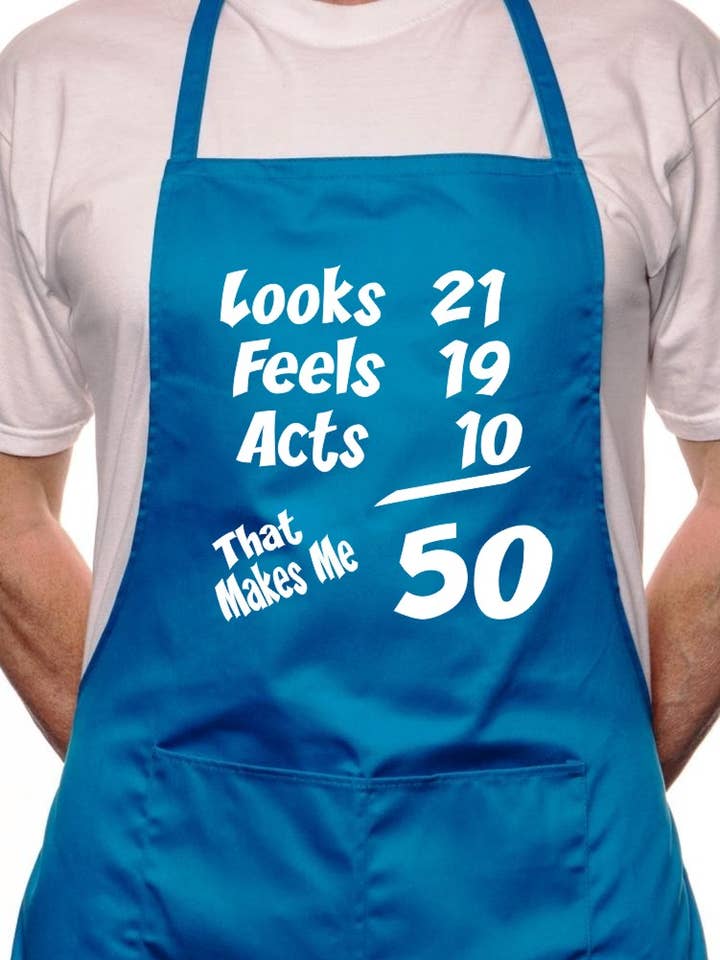 50e verjaardag Looks Feels BBQ grappig schort voor wholesale door Print4U