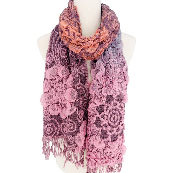 JC Sunny Fashion - Wholesale Scarf - Women's - Ultra-Soft Bamboo Fiber Scarf--3D Ombre Textured-Floral