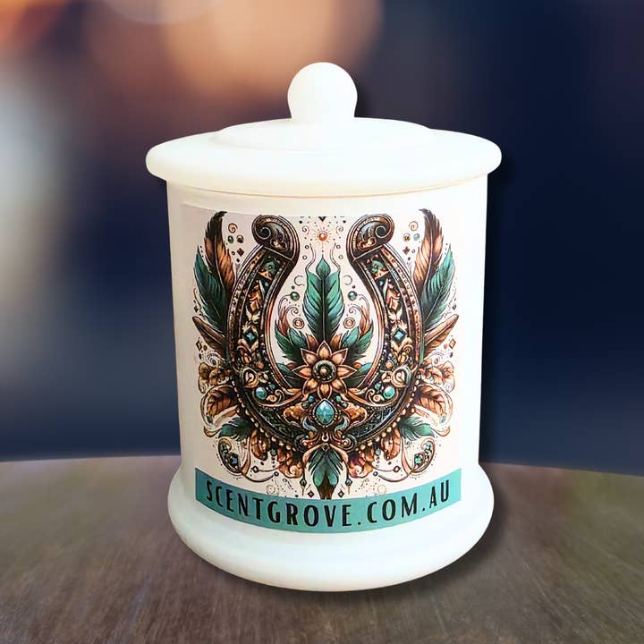 Country Western Wood Wick Soy Candle XL matte white jar for wholesale by Scent Grove