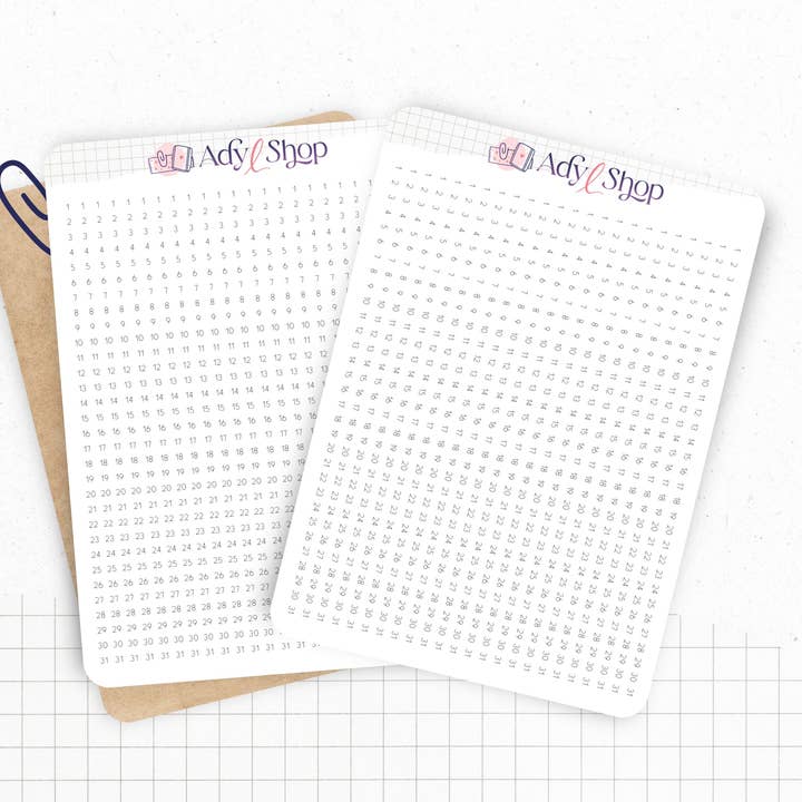 Autocolantes em tiras numeradas de 1 a 31 - horizontal ou vertical por atacado de AdyLShop