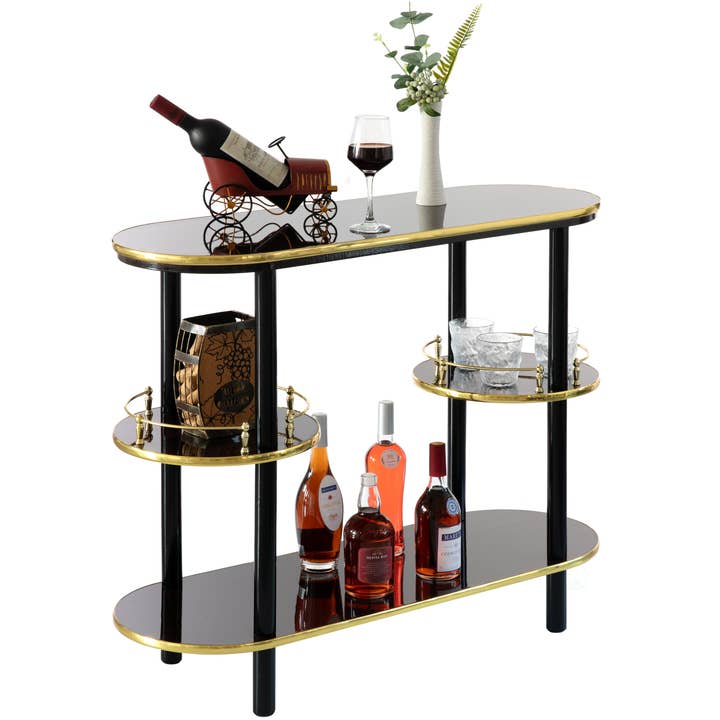 Quickway Imports - Wholesale Bar Cart - Bar Console with Open Shelves for Glasses and Bottles8