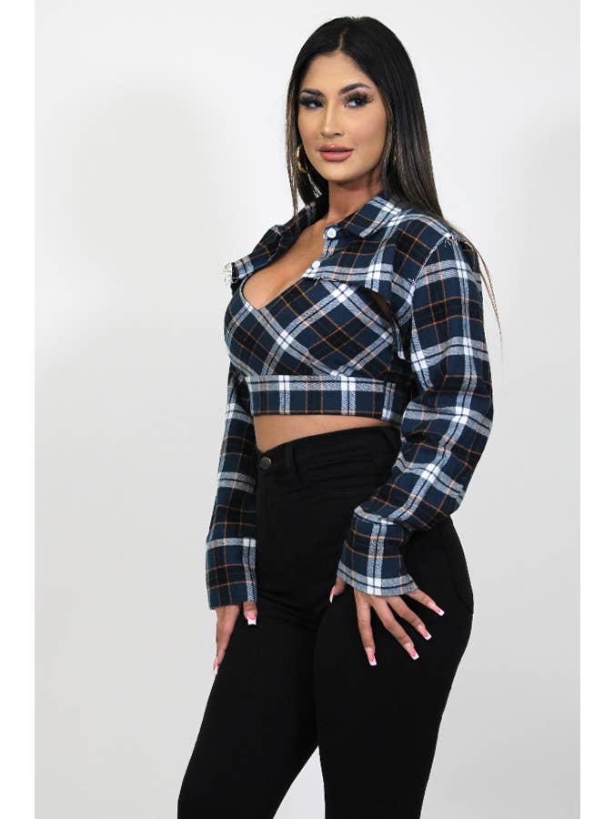 Junie - Vente Ensemble de hauts – femme - DÉBARDEUR À CARREAUX AVEC CHEMISE COURTE À MANCHES LONGUES JST2068