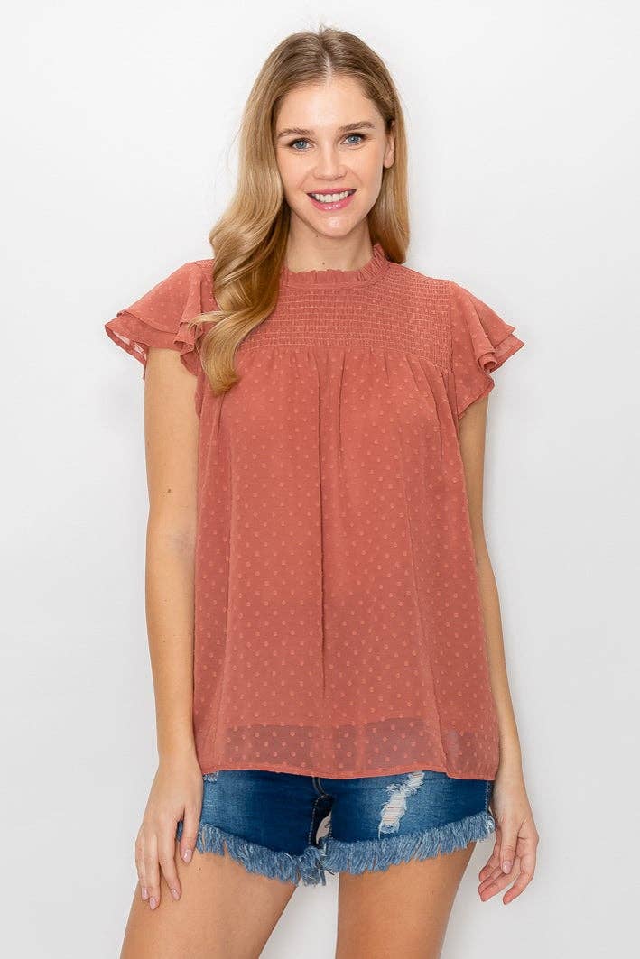 ePretty - Wholesale Blouse - Women's - G8-TP092 Swiss Dot Short Sleeve Smocked Blouse8