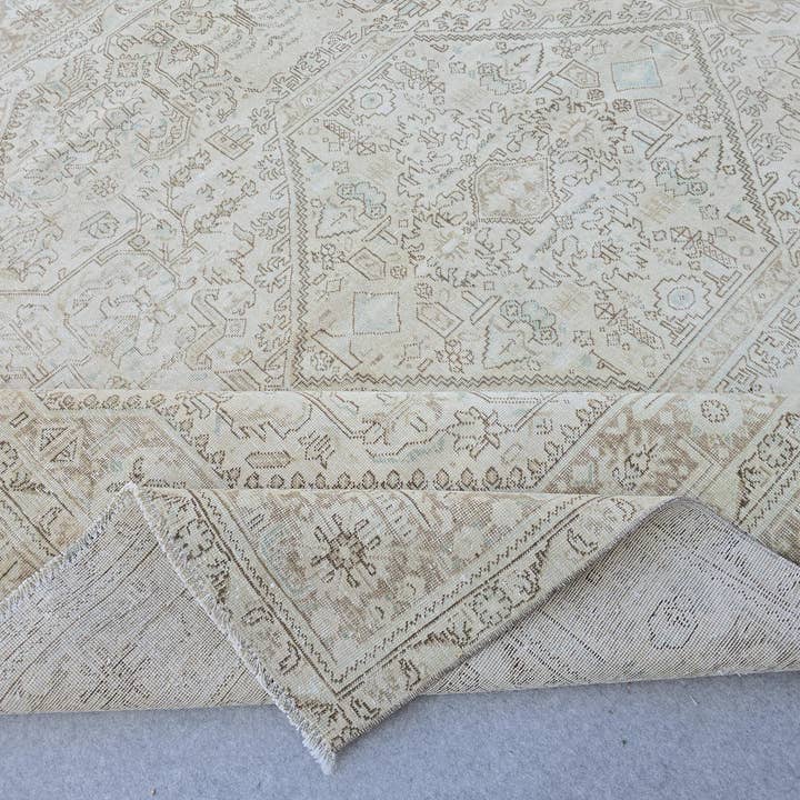 Oversized Vintage Rug 10x12 Persian Oushak Medallion Hand Knotted Neutral Wool for wholesale by MesopotamiaRugs