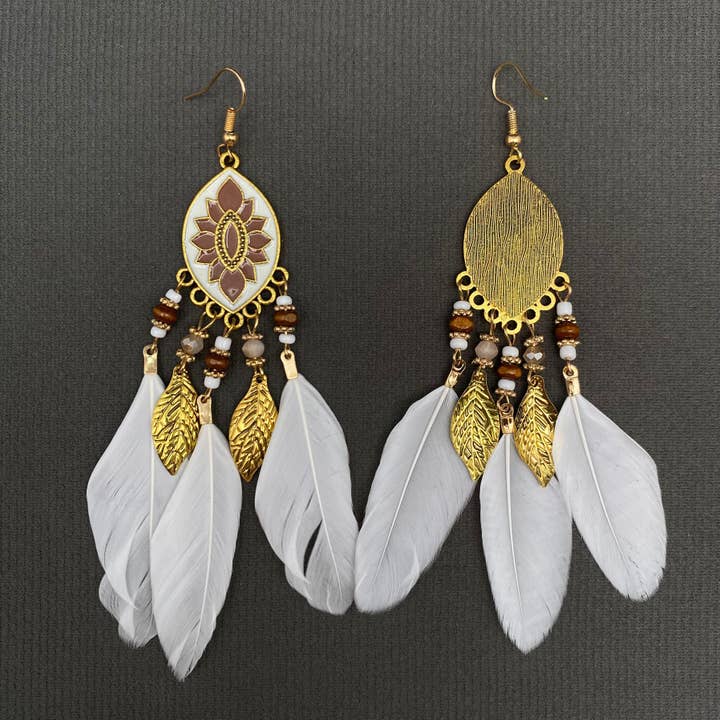 Mio Queena - Wholesale Dangle Earrings - Multi-style White Feather Fringe Dangle Earrings10