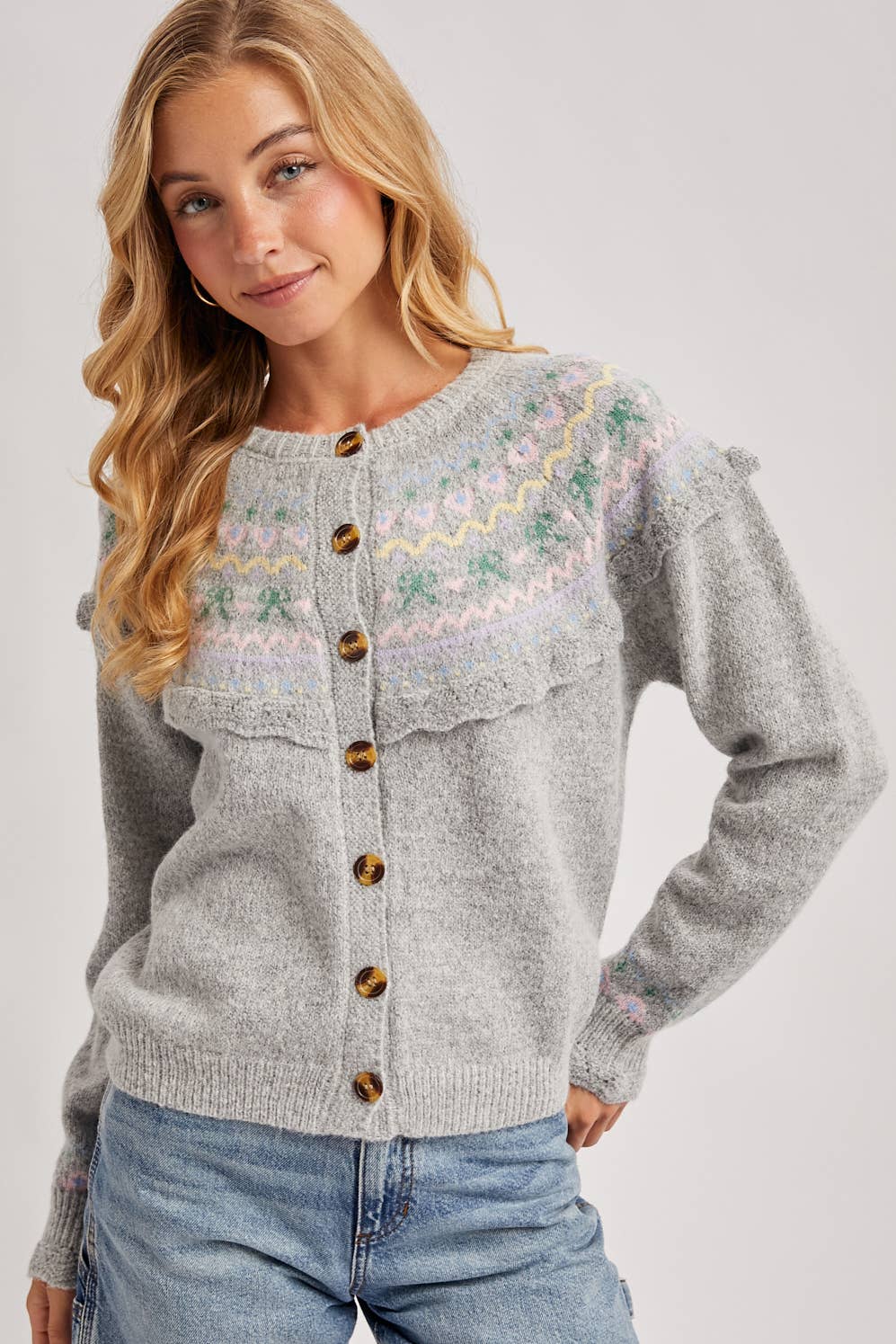 Bluivy - Wholesale Knit Sweater - Women's - BUTTON FRONT FAIR ISLE KNIT SWEATER TOP17