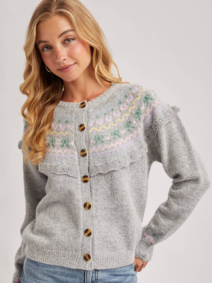 Bluivy - Wholesale Knit Sweater - Women's - BUTTON FRONT FAIR ISLE KNIT SWEATER TOP17