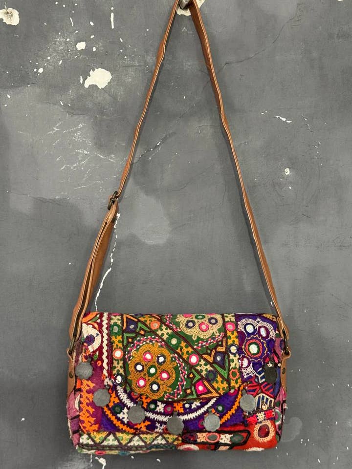 Beautiful Embroidery Work Mirror Coin Vintage Bag Cotton Bag for wholesale by GYPSY STUDIO