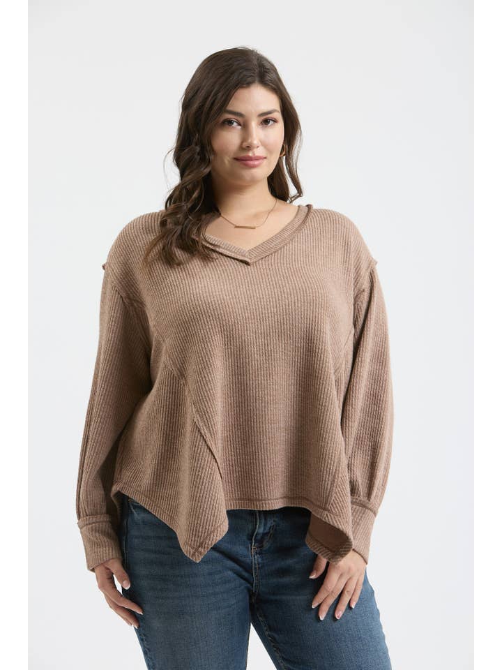 Blu Pepper - Wholesale Knit Top - Women's - PLUS V NECK ASYMMETRICAL HEM LONG SLEEVE KNIT TOP5