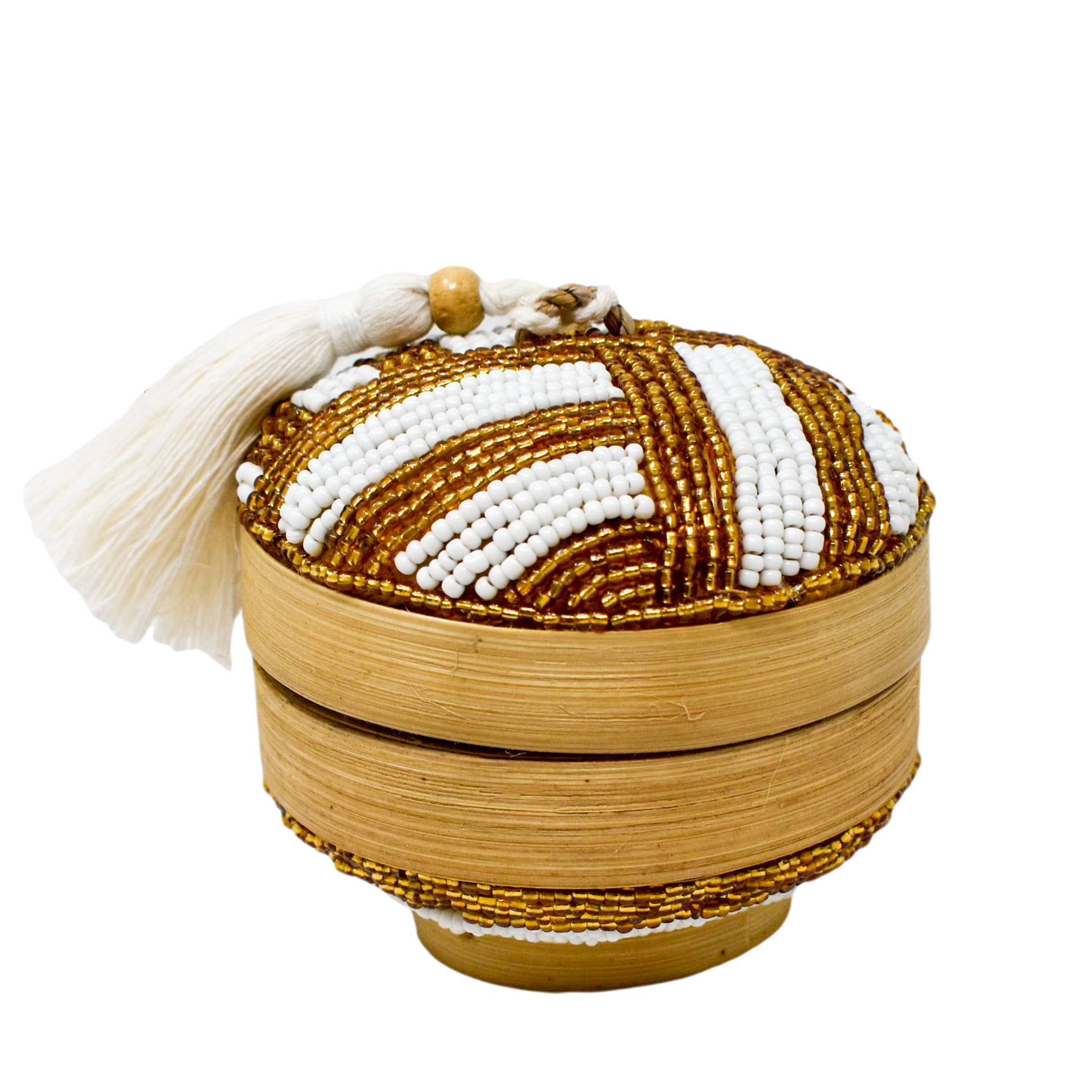 POPPY + SAGE - Wholesale Decorative Plate/Dish/Bowl - Wish-Granted Tassel Bowl: Gold/White Wide Stripe2