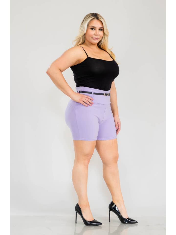 REDFINCH APPAREL INC - Wholesale Shorts - Women's - Womens Plus Size Sculpting Shorts With Faux Leather Belt9