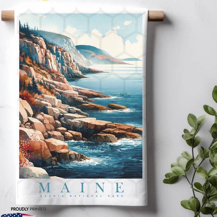 Maine Landmark & Landscape Aquarel keukenhanddoek voor wholesale door ADDLE iNK