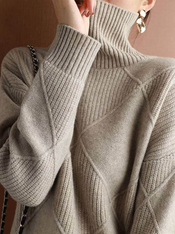 ShieldChic - Wholesale Knit Sweater - Women's - Loose Jacquard Solid Color High-Neck Sweater Tops9