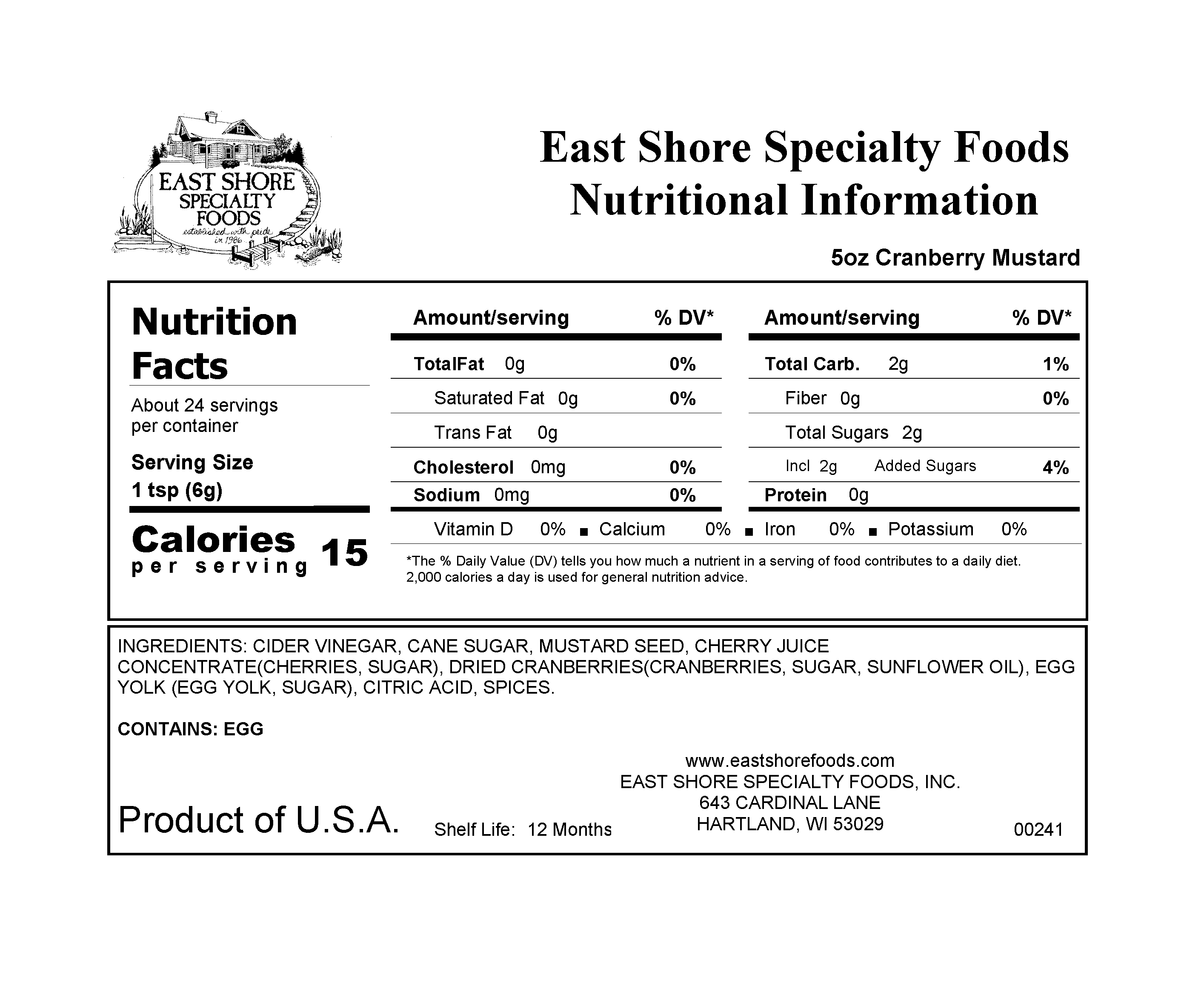 East Shore Specialty Foods, Inc. - Wholesale Mustard - East Shore Mustard - Cranberry Mustard - 5oz1