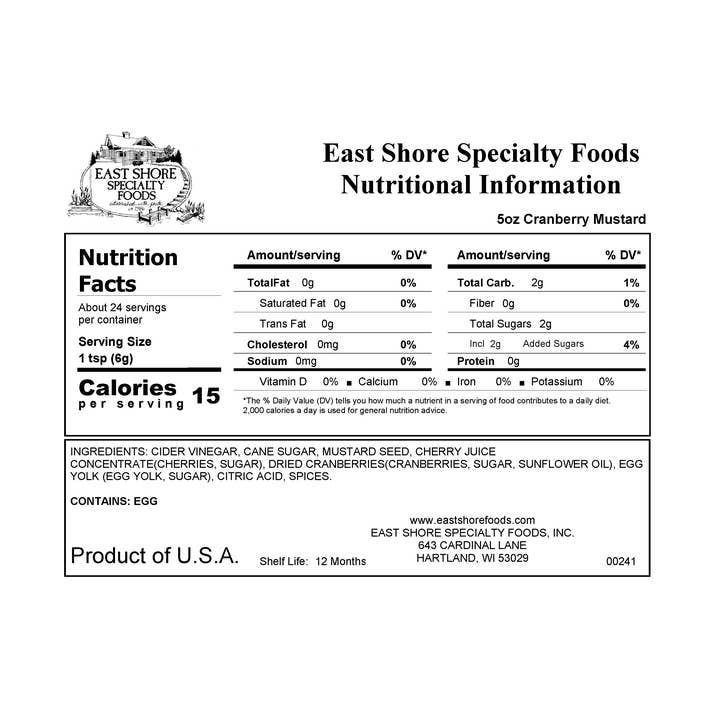 East Shore Specialty Foods, Inc. - Wholesale Mustard - East Shore Mustard - Cranberry Mustard - 5oz1