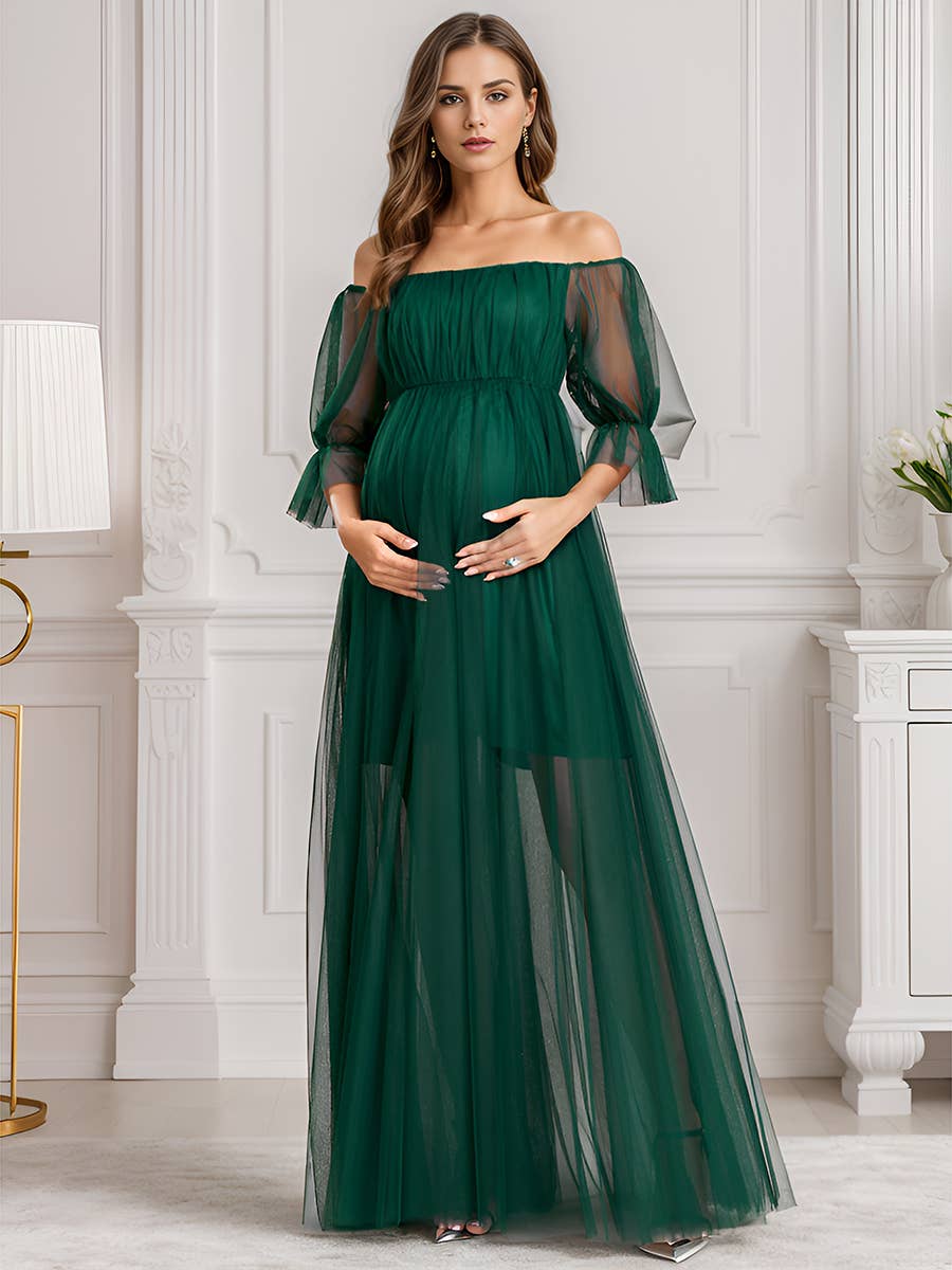 Ever-Pretty - Wholesale Dress - Maternity - A Line Puff Sleeves Mesh Maternity Dress13
