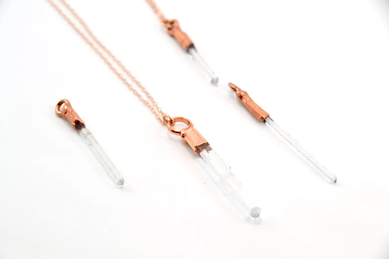 Daddy Daughter Jewelry - Wholesale Pendant/Charm Necklace - Raw Clear Quartz Point Necklace | Copper & 14K Rose GF|5