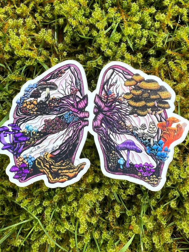 Mushroom Lungs In Color Sticker for wholesale by Meg Paints Hearts