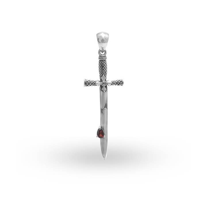 AP-9017-GA Sterling Silver Beautiful Sword Shape Pendant With Garnet for wholesale by Bali Designs